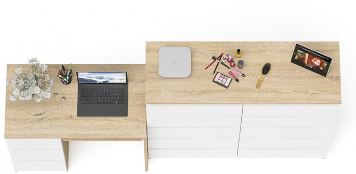 Мори компьютерный стол МС-6 левый + Комод МК1200.10, дуб сонома/белый