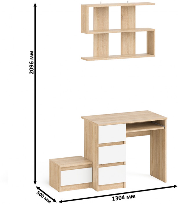 Мори компьютерный стол МС-6 левый + Тумба ТМП400.1 + Полка 900, дуб сонома/белый