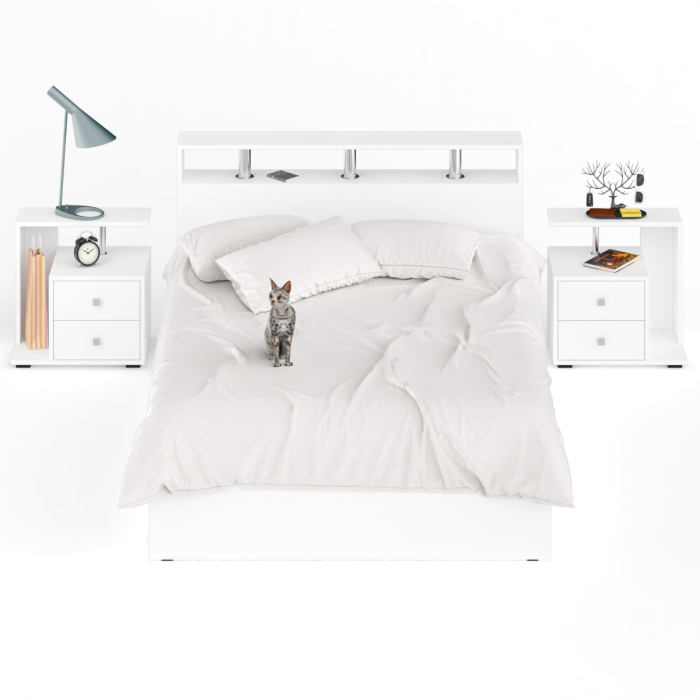 Камелия Кровать 1400 + две тумбы, белый