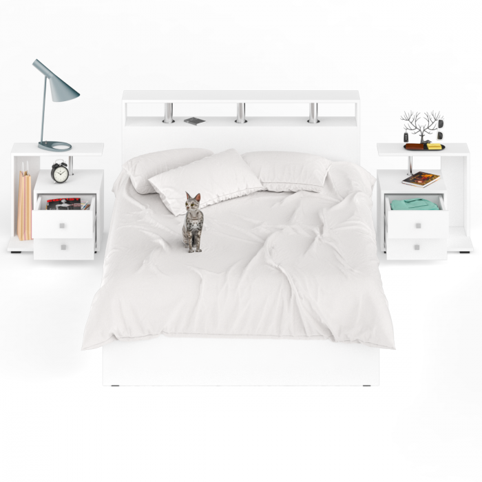 Камелия Кровать 1400 + две тумбы, белый