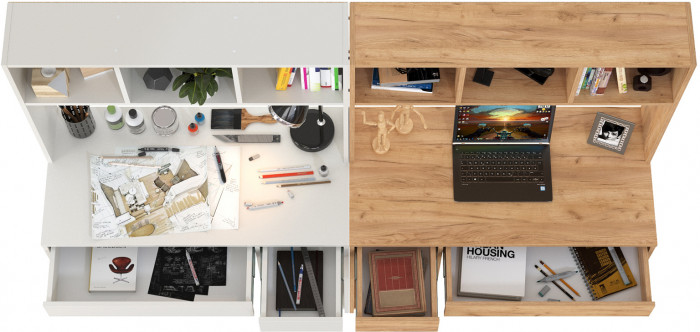 Стол компьютерный Комфорт 12.77F + Стол компьютерный Комфорт 12.77F, цвет белый шагрень/дуб крафт золотой, ШхГхВ 200х49,8х147 см., универс. сборка