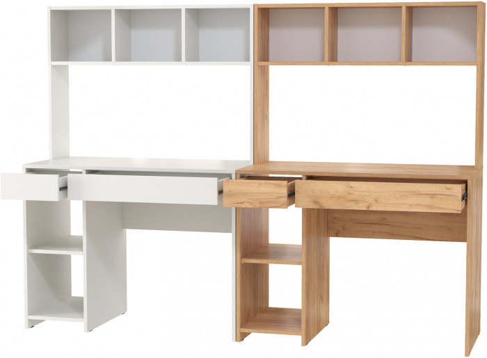 Стол компьютерный Комфорт 12.77F + Стол компьютерный Комфорт 12.77F, цвет белый шагрень/дуб крафт золотой, ШхГхВ 200х49,8х147 см., универс. сборка