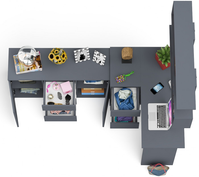 Мори компьютерный стол МС-16 левый + Комод МК1200.3 + Полка 1200, графит