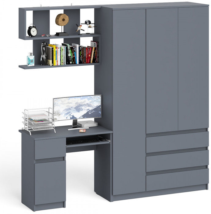 Мори Стол компьютерный МС-1 левый + Шкаф МШ1200.1 + Полка 900, цвет графит, ШхГхВ 210,4х50,4х209,6 см., НЕ универсальная сборка