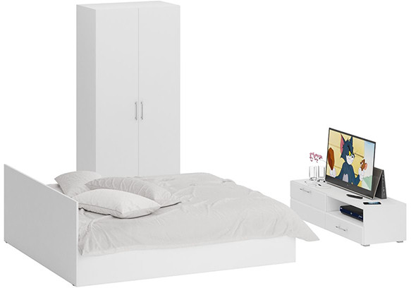 Спальня Стандарт 3-1800, белый/фасады ТВ тумбы МДФ белый глянец