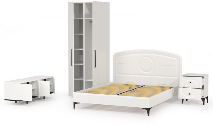 Валенсия Спальня № 35, ЛДСП белый шагрень/чёрный/МДФ белый шагрень