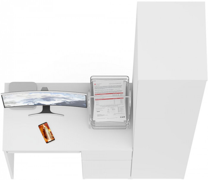 Мори компьютерный стол МС-1 правый + Пенал МШ400.1, белый