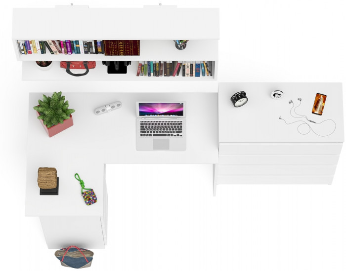 Мори компьютерный стол МС-16 левый + Комод МК800.4 + Полка 1200, белый