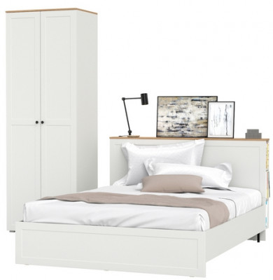 Остин 11.53 Кровать + ортопед + 13.336.02 Шкаф для одежды, белый шагрень/дуб крафт золотой