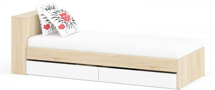 Ксения Кровать с ящиками 0900, дуб сонома/белый