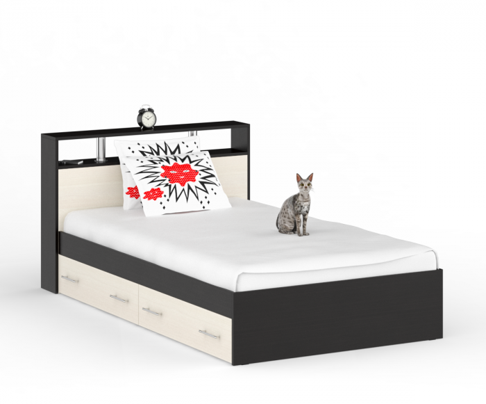 Камелия спальня № 13 Кровать с ящиками 1200 + Две тумбы + Стол косметич. + Зеркало, венге/дуб лоредо