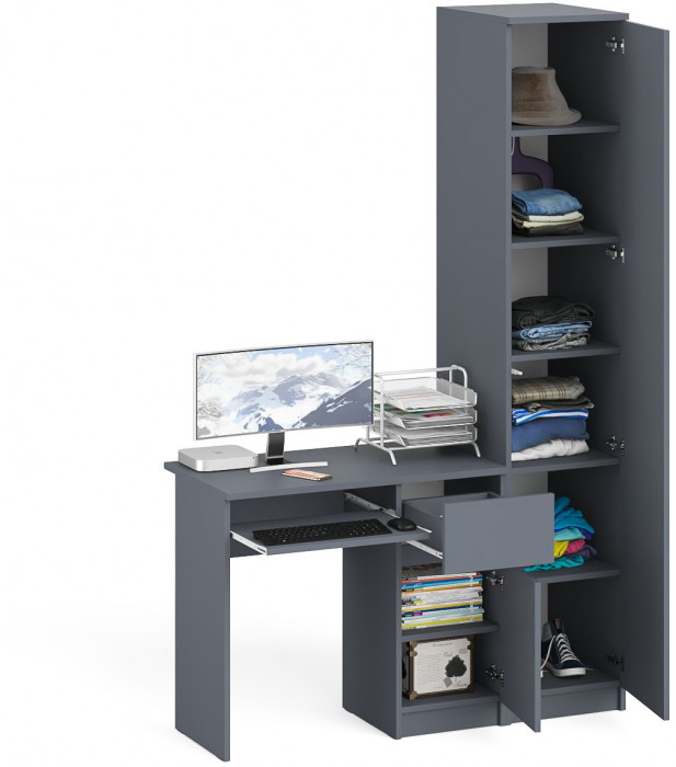 Мори компьютерный стол МС-1 правый + Пенал МШ400.1, графит