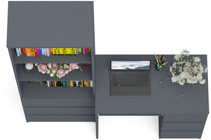 Мори компьютерный стол МС-6 правый + Стеллаж МСТ600.3, графит