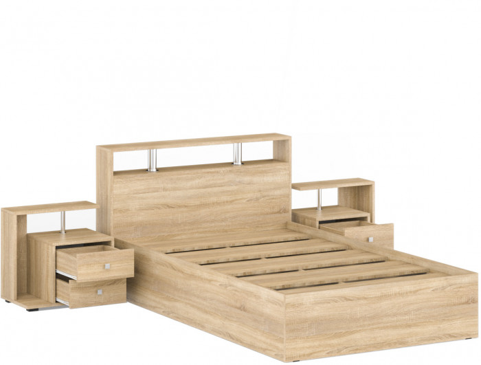 Камелия Кровать 1400 + две тумбы, дуб сонома