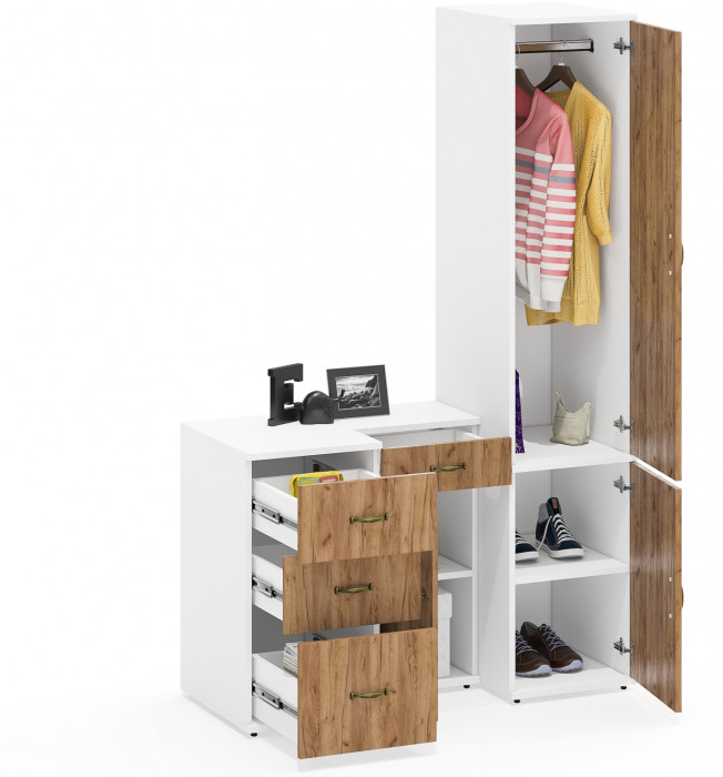 Лидер-8 Пенал МД 23Б + Тумба МД 3.15 + Тумба МД 3.16, белый шагрень/крафт золото