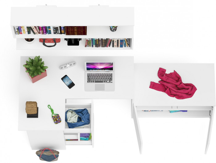 Мори компьютерный стол МС-16 левый + Тумба МА900.1 + Полка 1200, белый