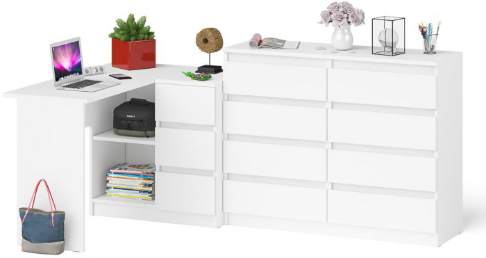 Мори компьютерный стол МС-16 правый + Комод МК1200.8, белый