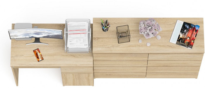 Мори Стол компьютерный МС-1 правый + Комод МК1200.8, цвет дуб сонома, ШхГхВ 210,4х50х94 см., выдвижной ящик справа, НЕ универсальная сборка