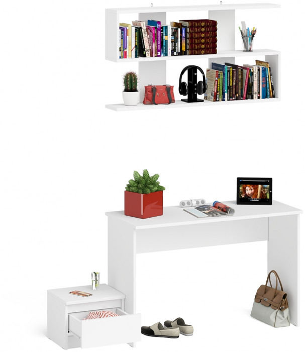 Мори письменный стол МСП1200.1 + Тумба ТМП400.1 + Полка 1200, белый