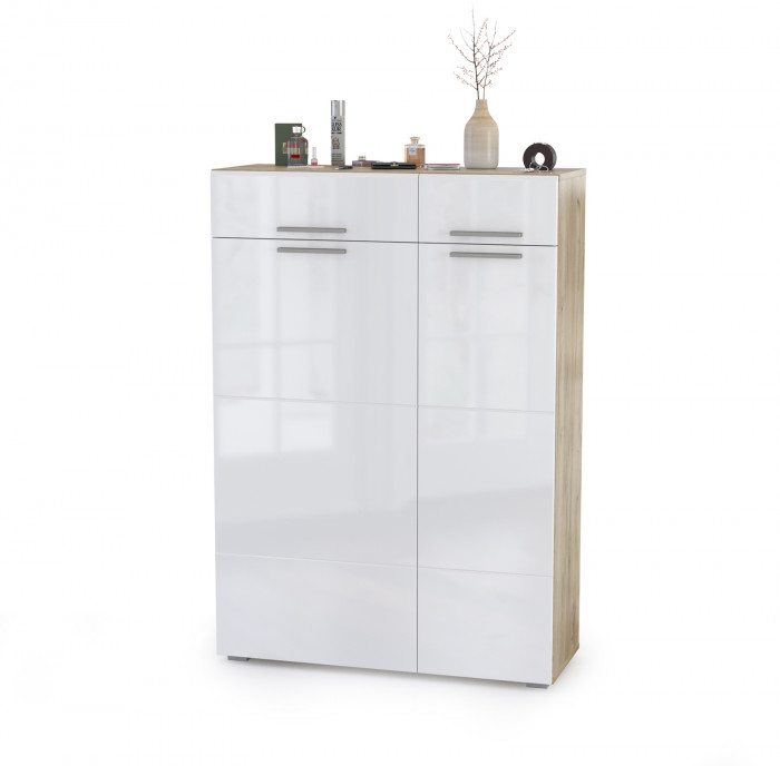 Лайн Прихожая № 15, дуб крафт серый/фасады МДФ белый глянец