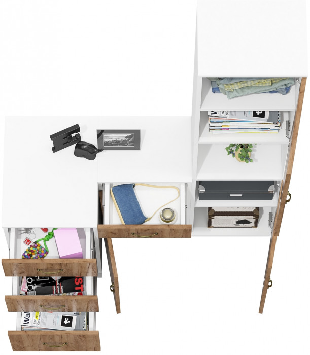 Лидер-8 Пенал + Тумба МД 3.15 + Тумба МД 3.16, белый шагрень/крафт золото