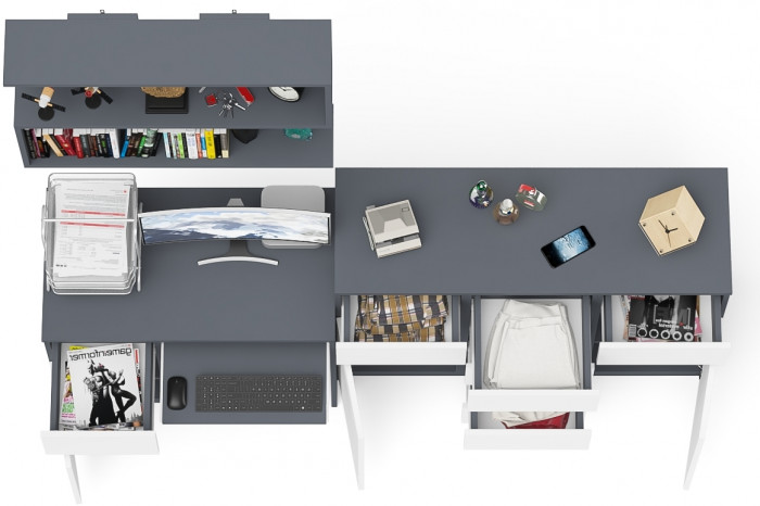 Мори компьютерный стол МС-1 левый + Комод МК1200.4 + Полка 900, графит/белый