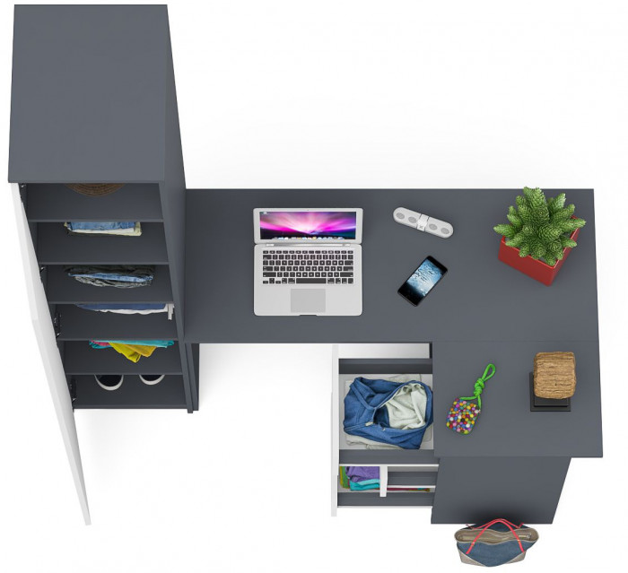 Мори компьютерный стол МС-16 правый + Пенал МШ400.1, графит/белый