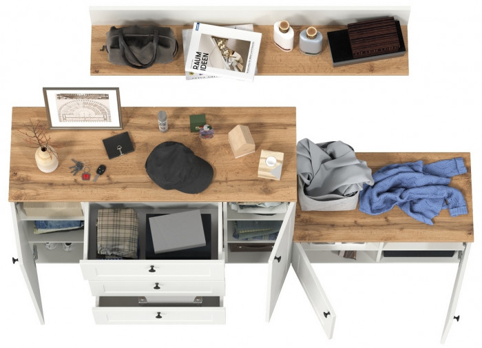 Остин Прихожая 67, цвет белый шагрень/дуб крафт золотой, ШхГхВ 200х41,9х160 см., универсальная сборка