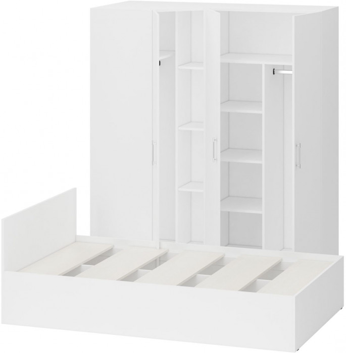 Спальня Стандарт 2-1200, цвет белый, ШхГхВ 123,5х203,5х70 + 171,2х81,2х200 см., сп.м. 1200х2000 мм., без матраса, основание есть