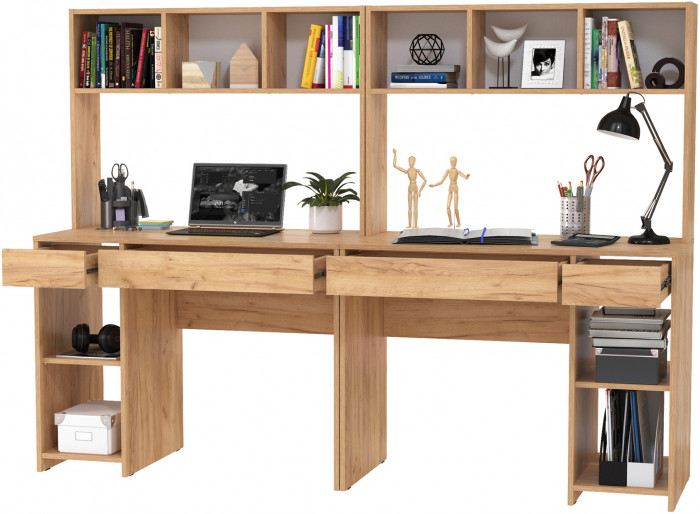 Стол компьютерный Комфорт 12.77F + Стол компьютерный Комфорт 12.77F, цвет дуб крафт золотой, ШхГхВ 200х49,8х147 см., универсальная сборка