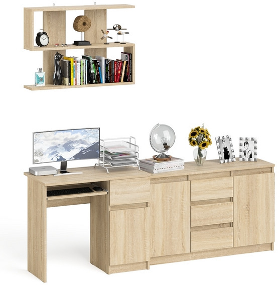Мори компьютерный стол МС-1 правый + Комод МК1200.3 + Полка 900, дуб сонома