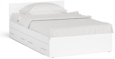 Мори Кровать с ящиками 1200, цвет белый, ШхГхВ 123,5х203,5х70 см., сп.м. 1200х2000 мм., без матраса, основание есть