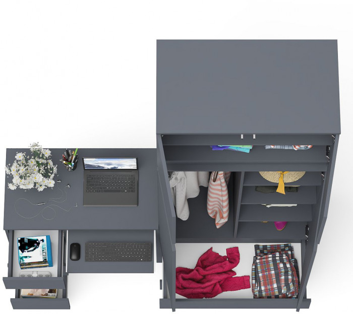 Мори компьютерный стол МС-6 левый + Шкаф МШ900.1 + Антресоль МА900.1, графит