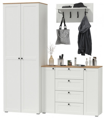 Остин Прихожая 15, белый шагрень/дуб крафт золотой