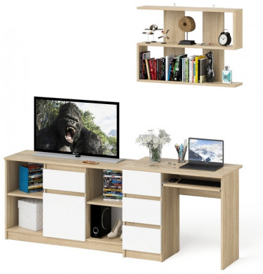 Мори Стол компьютерный МС-6 левый + Тумба МТВ1204.1 + Полка 900, цвет дуб сонома/белый, ШхГхВ 210,4х50х209,6 см., НЕ универсальная сборка
