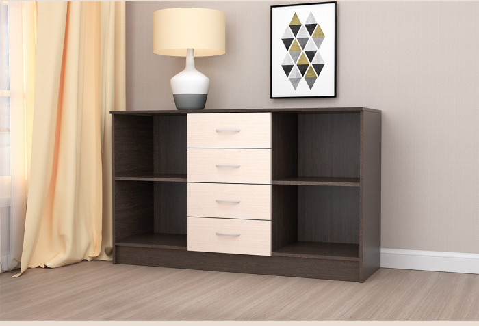 Кэт-7 Комод 2 створки 4 ящика (Крафт золотой / Графит)