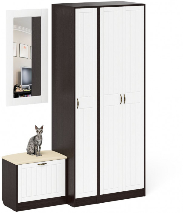 Прихожая П-6 Компоновка № 46, венге/фасады МДФ белое дерево фрезеровка прованс