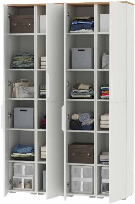 Октава Набор шкафов 45, цвет белый шагрень/дуб крафт золотой/фасады МДФ белый шагрень, ШхГхВ 128,8х35,3х197,6 см., универсальная сборка