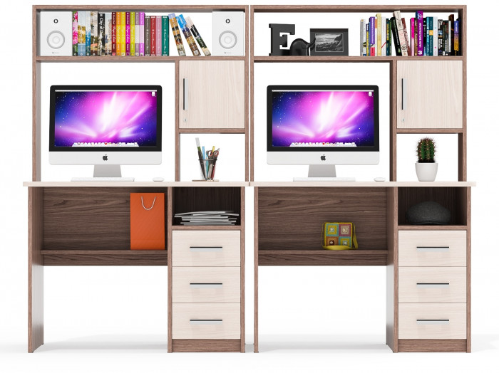 компьютерный стол С-МД-СК9+компьютерный стол С-МД-СК9, ясень шимо светлый/ясень шимо тёмный