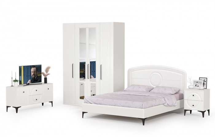 Валенсия Спальня № 43, ЛДСП белый шагрень/МДФ белый шагрень