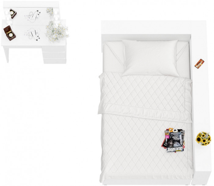 Ксения Кровать с ящиками 1200 + прикроватный блок + Столик с подсветкой Сура, белый