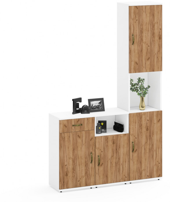 Лидер-8 Пенал + Тумба МД 3.15 + Тумба МД 3.19, белый шагрень/крафт золото