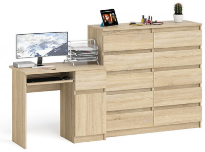 Мори компьютерный стол МС-1 правый + Комод МК1200.10, дуб сонома