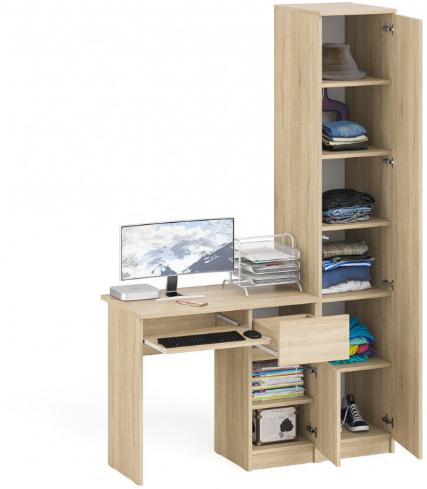 Мори компьютерный стол МС-1 правый + Пенал МШ400.1, дуб сонома