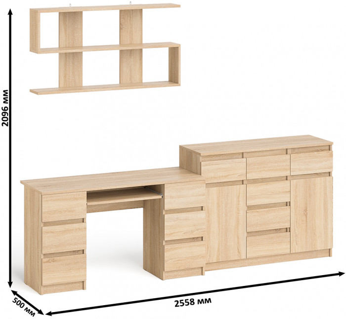 Мори компьютерный стол МС-2 + Комод МК1200.4 + Полка 1200, дуб сонома