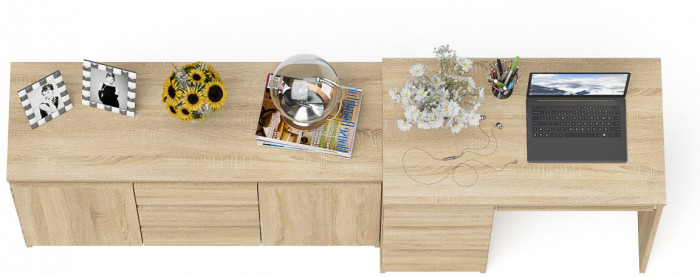 Мори компьютерный стол МС-6 левый + Комод МК1200.3, дуб сонома