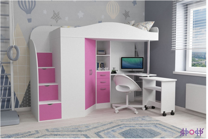 Кровать-чердак Юниор 4 (Белое дерево/Белое дерево)