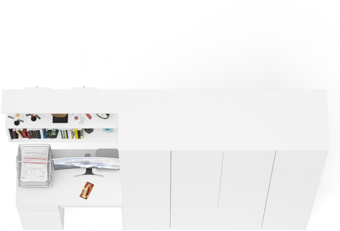 Мори Стол компьютерный МС-1 левый + Шкаф МШ1600.1 + Полка 900, цвет белый, ШхГхВ 250,4х50,4х209,6 см., НЕ универсальная сборка