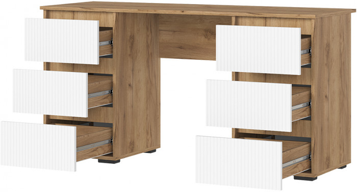 Хелен ПС 02 Письменный стол (1,420х0,730х0,500) МДФ белый супермат/дуб крафт золото