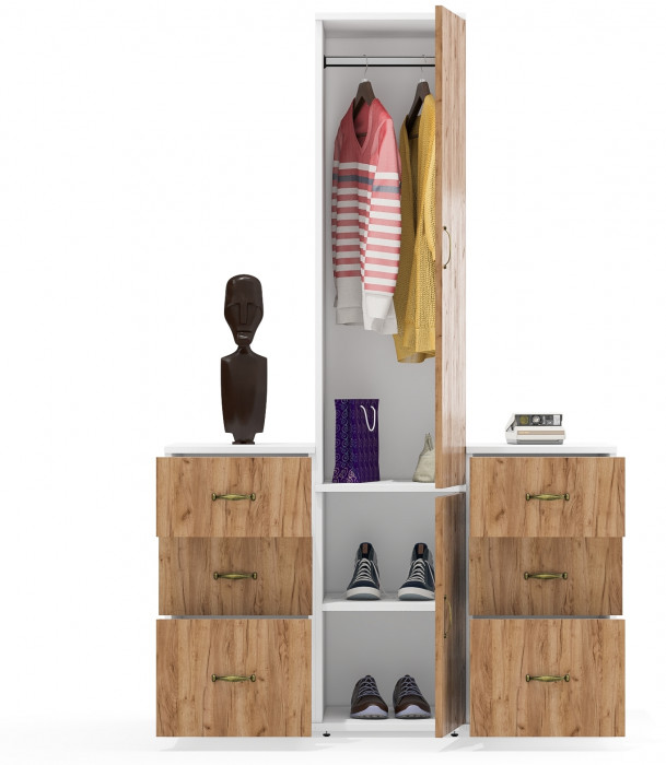 Лидер-8 Пенал МД 23Б + Тумба МД 3.16 + Тумба МД 3.16, белый шагрень/крафт золото